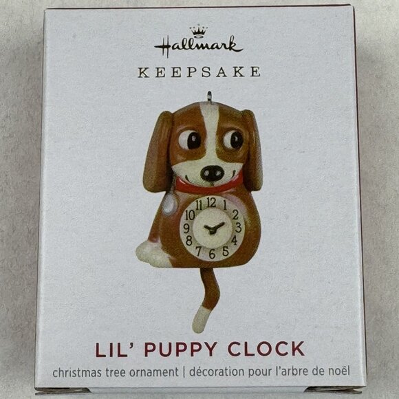 Hallmark 2021 Lil Puppy Clock 2" Mini Ornament Christmas Movement Miniature Dog - Picture 1 of 11